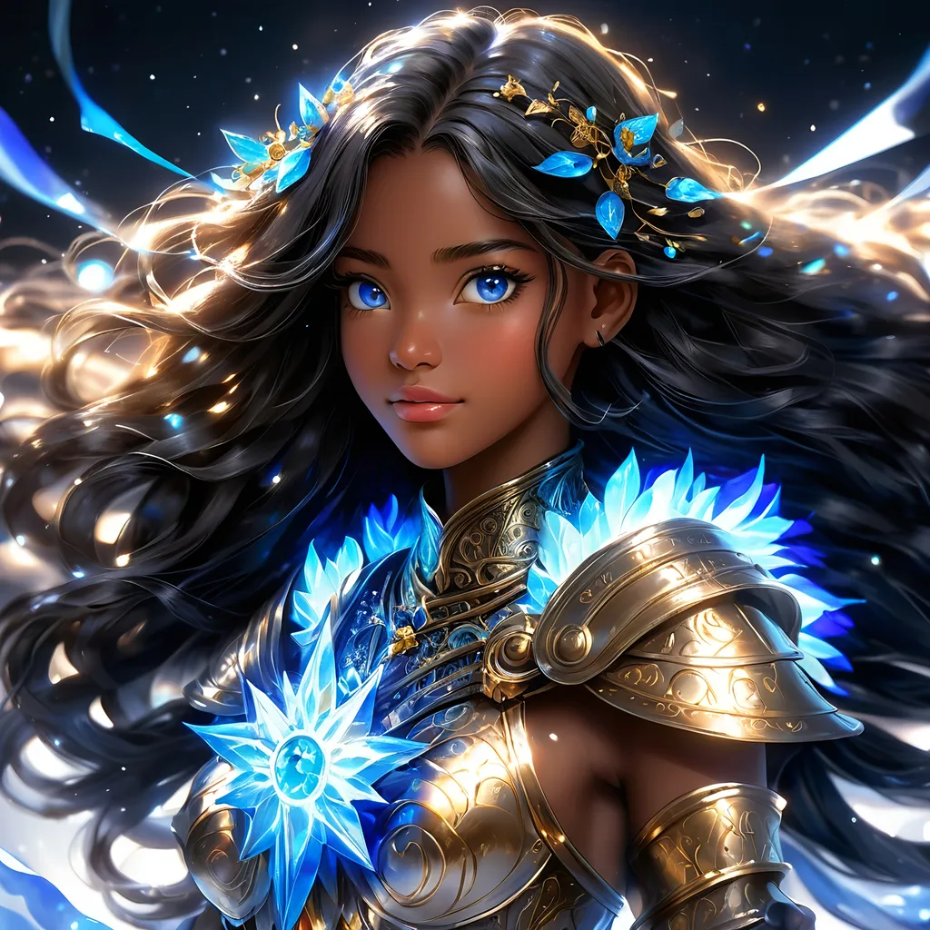 Prompt: Full body, oil painting, young 22 years old Human black girl, black-skinned-female, ((beautiful detailed face and glowing anime blue eyes)), long black hair, rosy cheeks, sly grin, looking at the viewer| Cleric wearing chain mail casting a holy ice spell, intricate hyper detailed hair, intricate hyper detailed eyelashes, intricate hyper detailed shining pupils, #3238, UHD, hd , 8k eyes, detailed face, big anime dreamy eyes, 8k eyes, intricate details, insanely detailed, masterpiece, cinematic lighting, 8k, complementary colors, golden ratio, octane render, volumetric lighting, unreal 5, artwork, concept art, cover, top model, light on hair colorful glamourous hyperdetailed ((Battlefield)) background, intricate hyperdetailed battlefield, ultra-fine details, hyper-focused, deep colors, dramatic lighting, ambient lighting god rays | by sakimi chan, artgerm, wlop, pixiv, tumblr, instagram, deviantart