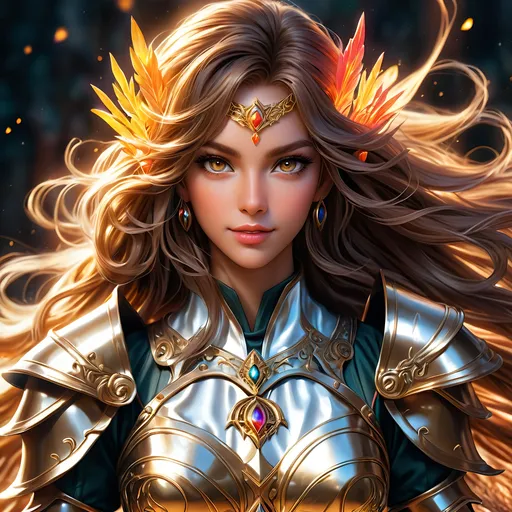 Prompt: Full Body visible, oil painting, D&D fantasy,  ((tanned-skinned-elf girl)), tanned-skinned-female, slender, ((beautiful detailed face and large dark anime eyes)) long wavy dark brown hair, devious smile, pointed ears, looking at the viewer, wearing leather armor with rapier in hand, intricate hyper detailed hair, intricate hyper detailed eyelashes, intricate hyper detailed shining pupils #3238, UHD, hd , 8k eyes, detailed face, big anime dreamy eyes, 8k eyes, intricate details, insanely detailed, masterpiece, cinematic lighting, 8k, complementary colors, golden ratio, octane render, volumetric lighting, unreal 5, artwork, concept art, cover, top model, light on hair colorful glamourous hyperdetailed, intricate hyperdetailed breathtaking colorful  burning village, ultra-fine details, hyper-focused, deep colors, dramatic lighting, ambient lighting god rays, | by sakimi chan, artgerm, wlop, pixiv, tumblr, instagram, deviantart