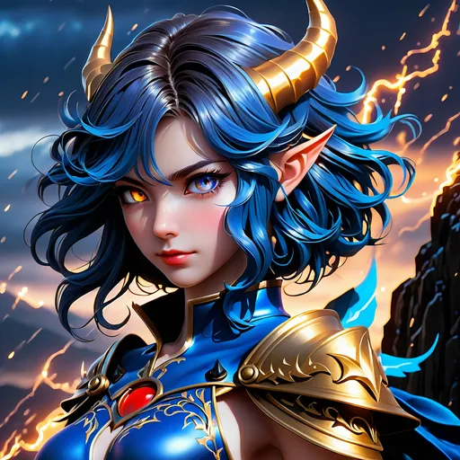 Prompt: Full body visible, oil painting, young 28 years old succubus demon girl, light-skinned-female, archer, ((beautiful detailed face and glowing anime eyes)), short royal blue hair, rosy cheeks, short Black demon horns and devil wings, sad but hopeful smile, looking at the viewer, intricate detailed Leather adventurers gear, intricate hyper detailed hair, intricate hyper detailed eyelashes, intricate hyper detailed shining pupils, #3238, UHD, hd , 8k eyes, detailed face, big anime dreamy eyes, 8k eyes, intricate details, insanely detailed, masterpiece, cinematic lighting, 8k, complementary colors, golden ratio, octane render, volumetric lighting, unreal 5, artwork, concept art, cover, top model, light on hair colorful glamourous hyperdetailed standing on a cliff in a storm background, intricate hyperdetailed battlefield, ultra-fine details, hyper-focused, deep colors, dramatic lighting, ambient lighting | by sakimi chan, artgerm, wlop, pixiv, tumblr, instagram, deviantart