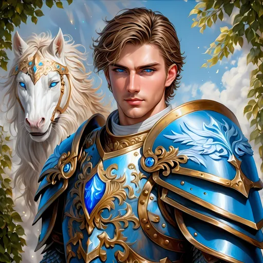 Prompt: Full Body, oil painting, D&D fantasy, a human man with short cropped Dirty Brown hair tied back with vibrant light blue eyes, ((handsome detailed face and eyes)), Paladin Knight wearing Heavy armor, intricate hyper detailed hair, intricate hyper detailed eyelashes, intricate hyper detailed shining pupils #3238, UHD, hd , 8k eyes, detailed face, big anime dreamy eyes, 8k eyes, intricate details, insanely detailed, masterpiece, cinematic lighting, 8k, complementary colors, golden ratio, octane render, volumetric lighting, unreal 5, artwork, concept art, cover, top model, light on hair colorful glamourous hyperdetailed, ultra-fine details, intricate detailed battlefield background, hyper-focused, deep colors, dramatic lighting, ambient lighting god rays | by sakimi chan, artgerm, wlop, pixiv, tumblr, instagram, deviantart