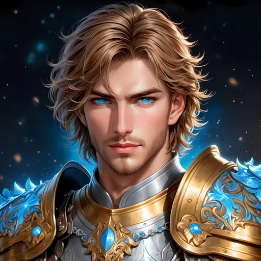 Prompt: Full Body, oil painting, D&D fantasy, a human man with short cropped Dirty Brown hair tied back with vibrant light blue eyes, ((handsome detailed face and eyes)), Paladin Knight wearing Heavy armor, intricate hyper detailed hair, intricate hyper detailed eyelashes, intricate hyper detailed shining pupils #3238, UHD, hd , 8k eyes, detailed face, big anime dreamy eyes, 8k eyes, intricate details, insanely detailed, masterpiece, cinematic lighting, 8k, complementary colors, golden ratio, octane render, volumetric lighting, unreal 5, artwork, concept art, cover, top model, light on hair colorful glamourous hyperdetailed, ultra-fine details, intricate detailed battlefield background, hyper-focused, deep colors, dramatic lighting, ambient lighting god rays | by sakimi chan, artgerm, wlop, pixiv, tumblr, instagram, deviantart