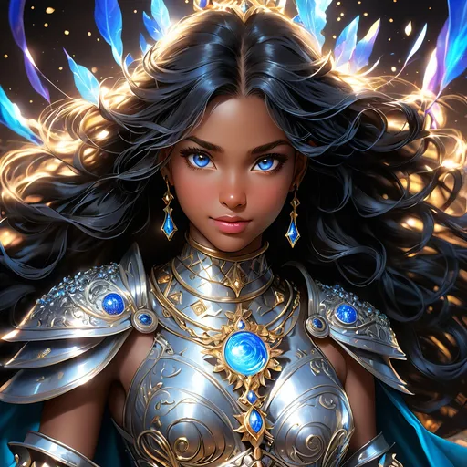 Prompt: Full body, oil painting, young 22 years old Human black girl, black-skinned-female, ((beautiful detailed face and glowing anime blue eyes)), long black hair, rosy cheeks, sly grin, looking at the viewer| Cleric wearing chain mail casting a holy ice spell, intricate hyper detailed hair, intricate hyper detailed eyelashes, intricate hyper detailed shining pupils, #3238, UHD, hd , 8k eyes, detailed face, big anime dreamy eyes, 8k eyes, intricate details, insanely detailed, masterpiece, cinematic lighting, 8k, complementary colors, golden ratio, octane render, volumetric lighting, unreal 5, artwork, concept art, cover, top model, light on hair colorful glamourous hyperdetailed ((Battlefield)) background, intricate hyperdetailed battlefield, ultra-fine details, hyper-focused, deep colors, dramatic lighting, ambient lighting god rays | by sakimi chan, artgerm, wlop, pixiv, tumblr, instagram, deviantart