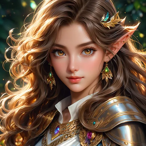 Prompt: Full Body visible, oil painting, D&D fantasy,  ((tanned-skinned-elf noble)), tanned-skinned-female, slender, ((beautiful detailed face and large dark anime eyes)) long wavy dark brown hair, devious smile, pointed ears, looking at the viewer, wearing adventurer's outfit with rapier in hand, intricate hyper detailed hair, intricate hyper detailed eyelashes, intricate hyper detailed shining pupils #3238, UHD, hd , 8k eyes, detailed face, big anime dreamy eyes, 8k eyes, intricate details, insanely detailed, masterpiece, cinematic lighting, 8k, complementary colors, golden ratio, octane render, volumetric lighting, unreal 5, artwork, concept art, cover, top model, light on hair colorful glamourous hyperdetailed, intricate hyperdetailed breathtaking colorful  villa, ultra-fine details, hyper-focused, deep colors, dramatic lighting, ambient lighting god rays, | by sakimi chan, artgerm, wlop, pixiv, tumblr, instagram, deviantart
