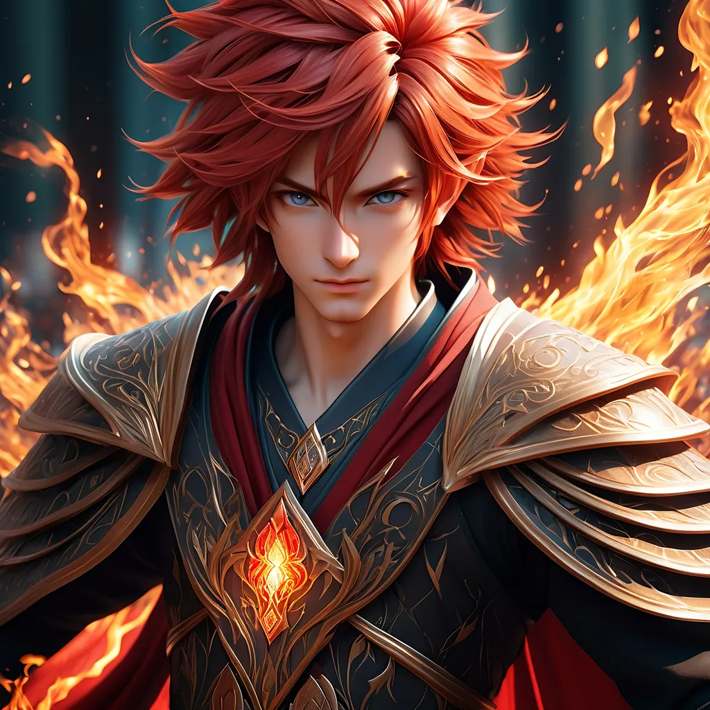 Prompt: Full body, ink painting, fantasy, Hobbit boy ((Male)), short, ((handsome detailed face and eyes)) beautiful fiery red hair, summoner wearing intricate robes and casting a fire spell, intricate hyper detailed hair, intricate hyper detailed eyelashes, intricate hyper detailed shining pupils #3238, UHD, hd , 8k eyes, detailed face, big anime dreamy eyes, 8k eyes, intricate details, insanely detailed, masterpiece, cinematic lighting, 8k, complementary colors, golden ratio, octane render, volumetric lighting, unreal 5, artwork, concept art, cover, top model, light on hair colorful glamourous hyperdetailed, ultra-fine details, hyper-focused, deep colors, dramatic lighting, ambient lighting god rays, | by sakimi chan, artgerm, wlop, pixiv, tumblr, instagram, deviantart