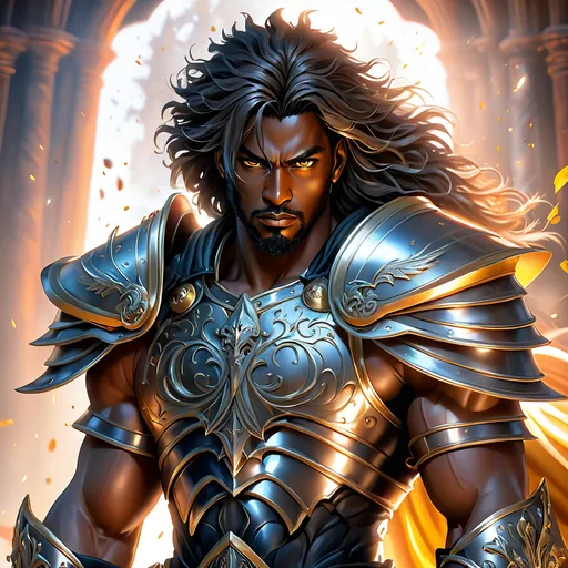 Prompt: Full Body, oil painting, fantasy, dark black man with vibrant dark hazel eyes, ((handsome detailed face and eyes)), angry, ((no beard)), large muscles warrior wearing dark evil armor ((wielding a large sword with both hands)), intricate hyper detailed hair, intricate hyper detailed eyelashes, intricate hyper detailed shining pupils #3238, UHD, hd , 8k eyes, detailed face, big anime dreamy eyes, 8k eyes, intricate details, insanely detailed, masterpiece, cinematic lighting, 8k, complementary colors, golden ratio, octane render, volumetric lighting, unreal 5, artwork, concept art, cover, top model, light on hair colorful glamourous hyperdetailed, ultra-fine details, intricate detailed evil coliseum background, hyper-focused, deep colors, dramatic lighting, ambient lighting god rays | by sakimi chan, artgerm, wlop, pixiv, tumblr, instagram, deviantart