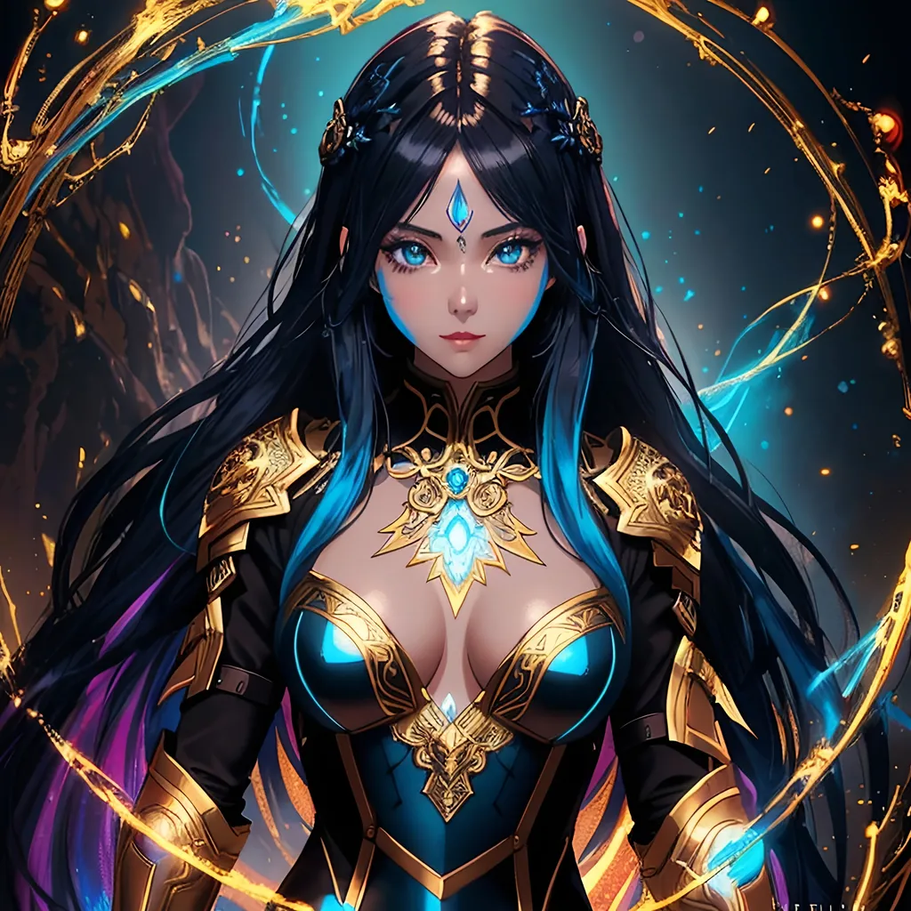 Prompt: Full body visible, oil painting, young 20 years old girl, ((blue-skinned-female)), archer, ((blue-skinned-female)), ((beautiful detailed face and glowing gold anime eyes)), short dark black hair, predatory smile, looking at the viewer, intricate detailed leather clothes, intricate hyper detailed hair, intricate hyper detailed eyelashes, intricate hyper detailed shining pupils, #3238, UHD, hd , 8k eyes, detailed face, big anime dreamy eyes, 8k eyes, intricate details, insanely detailed, masterpiece, cinematic lighting, 8k, complementary colors, golden ratio, octane render, volumetric lighting, unreal 5, artwork, concept art, cover, top model, light on hair colorful glamourous hyperdetailed cave background, intricate hyperdetailed cave background, ultra-fine details, hyper-focused, deep colors, dramatic lighting, ambient lighting | by sakimi chan, artgerm, wlop, pixiv, tumblr, instagram, deviantart