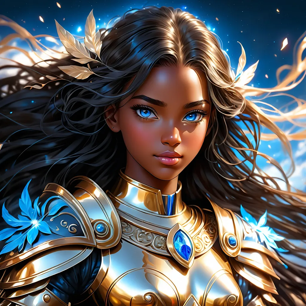 Prompt: Full body visible, oil painting, young 22 years old Human black girl, black-skinned-female, ((beautiful detailed face and glowing anime blue eyes)), long black hair, rosy cheeks, sly grin, looking at the viewer, Paladin wearing full plate armor, raising her holy sword to the sky, intricate hyper detailed hair, intricate hyper detailed eyelashes, intricate hyper detailed shining pupils, #3238, UHD, hd , 8k eyes, detailed face, big anime dreamy eyes, 8k eyes, intricate details, insanely detailed, masterpiece, cinematic lighting, 8k, complementary colors, golden ratio, octane render, volumetric lighting, unreal 5, artwork, concept art, cover, top model, light on hair colorful glamourous hyperdetailed ((Battlefield)) background, intricate hyperdetailed battlefield, ultra-fine details, hyper-focused, deep colors, dramatic lighting, ambient lighting god rays | by sakimi chan, artgerm, wlop, pixiv, tumblr, instagram, deviantart