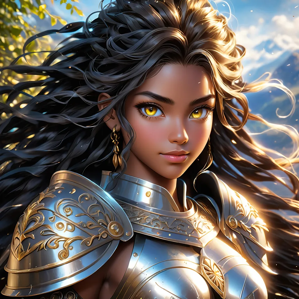 Prompt: Full body, oil painting, young 22 years old Human girl, black-skinned-female, Holy warrior ((beautiful detailed face and glowing anime eyes)), dreadlocks black hair, rosy cheeks, smiling, looking at the viewer| shinning silver plate mail holding magical longsword and shield, intricate hyper detailed hair, intricate hyper detailed eyelashes, intricate hyper detailed shining pupils, #3238, UHD, hd , 8k eyes, detailed face, big anime dreamy eyes, 8k eyes, intricate details, insanely detailed, masterpiece, cinematic lighting, 8k, complementary colors, golden ratio, octane render, volumetric lighting, unreal 5, artwork, concept art, cover, top model, light on hair colorful glamourous hyperdetailed battlefield background, intricate hyperdetailed breathtaking colorful glamorous scenic view landscape, ultra-fine details, hyper-focused, deep colors, dramatic lighting, ambient lighting god rays | by sakimi chan, artgerm, wlop, pixiv, tumblr, instagram, deviantart