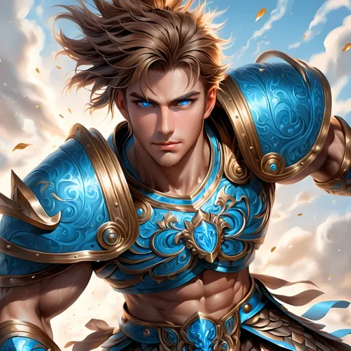 Prompt: Full Body, oil painting, fantasy, a human man with short cropped Dirty Brown hair tied back with vibrant light blue eyes, ((handsome detailed face and eyes)), large muscles warrior wearing Heavy armor, intricate hyper detailed hair, intricate hyper detailed eyelashes, intricate hyper detailed shining pupils #3238, UHD, hd , 8k eyes, detailed face, big anime dreamy eyes, 8k eyes, intricate details, insanely detailed, masterpiece, cinematic lighting, 8k, complementary colors, golden ratio, octane render, volumetric lighting, unreal 5, artwork, concept art, cover, top model, light on hair colorful glamourous hyperdetailed, ultra-fine details, intricate detailed battlefield background, hyper-focused, deep colors, dramatic lighting, ambient lighting god rays | by sakimi chan, artgerm, wlop, pixiv, tumblr, instagram, deviantart