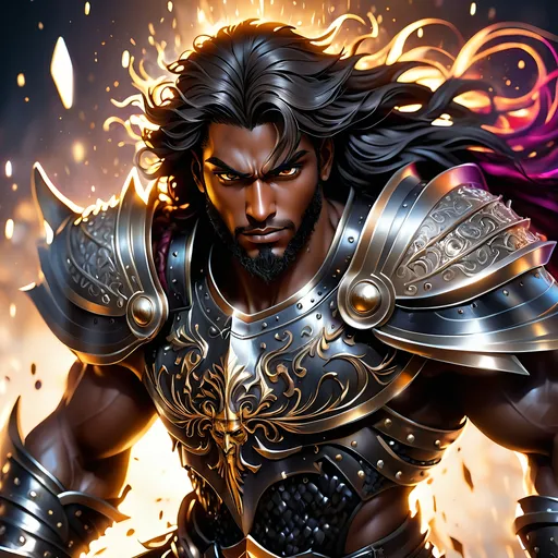 Prompt: masterpiece, splash art, full Body, oil painting, fantasy, black-skinned-man with vibrant dark hazel eyes, ((handsome detailed face and eyes)), angry, ((no beard)), large muscles warrior wearing dark black tinted evil armor ((wielding a large sword with both hands)), intricate hyper detailed hair, intricate hyper detailed eyelashes, intricate hyper detailed shining pupils #3238, UHD, hd , 8k eyes, detailed face, big anime dreamy eyes, 8k eyes, intricate details, insanely detailed, masterpiece, cinematic lighting, 8k, complementary colors, golden ratio, octane render, volumetric lighting, unreal 5, artwork, concept art, cover, top model, light on hair colorful glamourous hyperdetailed, ultra-fine details, intricate detailed evil coliseum background, hyper-focused, deep colors, dramatic lighting, ambient lighting god rays | by sakimi chan, artgerm, wlop, pixiv, tumblr, instagram, deviantart