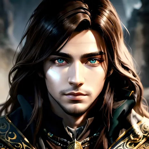 Prompt: masterpiece, splash art, ink painting, handsome D&D fantasy, (23 years old) human male wizard, ((beautiful detailed face and large eyes)), light brown hair, looking at the viewer, wearing wizard outfit, intricate hyper detailed hair,  #3238, UHD, hd , 8k eyes, detailed face, big anime dreamy eyes, 8k eyes, intricate details, insanely detailed, masterpiece, 8k, complementary colors, golden ratio, octane render, volumetric lighting, unreal 5, artwork, concept art, cover, top model, light on hair colorful glamourous hyperdetailed, intricate hyperdetailed breathtaking colorful glamorous scenic view landscape, ultra-fine details, hyper-focused, deep colors, ambient lighting god rays | by sakimi chan, artgerm, wlop, pixiv, tumblr, instagram, deviantart