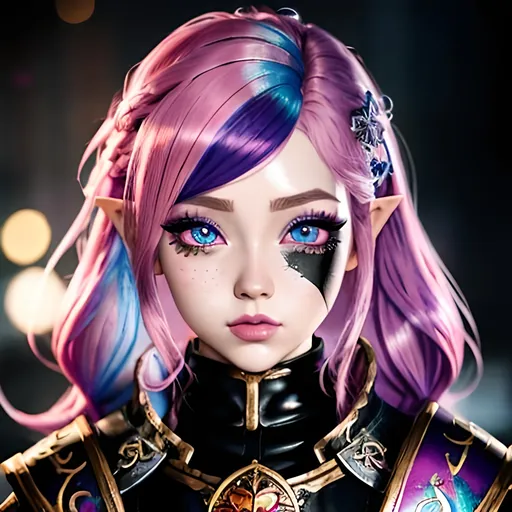 Prompt: masterpiece, splash art, ink painting, beautiful cute D&D fantasy, (23 years old) gnome girl cleric, ((beautiful detailed face and large eyes)), bright pink hair, looking at the viewer, wearing cleric outfit, intricate hyper detailed hair, intricate hyper detailed eyelashes, intricate hyper detailed shining pupils #3238, UHD, hd , 8k eyes, detailed face, big anime dreamy eyes, 8k eyes, intricate details, insanely detailed, masterpiece, cinematic lighting, 8k, complementary colors, golden ratio, octane render, volumetric lighting, unreal 5, artwork, concept art, cover, top model, light on hair colorful glamourous hyperdetailed, intricate hyperdetailed breathtaking colorful glamorous scenic view landscape, ultra-fine details, hyper-focused, deep colors, ambient lighting god rays | by sakimi chan, artgerm, wlop, pixiv, tumblr, instagram, deviantart