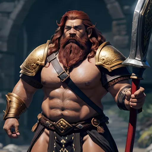 Prompt: masterpiece, splash art, ink painting, D&D fantasy, lightly tanned-skinned gold dwarf man, short, stocky, dwarf proportions, determined expression, medium length red hair, looking at the viewer, wearing detailed splint armor holding a huge battle axe above in one hand #3238, UHD, hd , 8k eyes, detailed face, big anime dreamy eyes, 8k eyes, intricate details, insanely detailed, masterpiece, cinematic lighting, 8k, complementary colors, golden ratio, octane render, volumetric lighting, unreal 5, artwork, concept art, cover, top model, light on hair colorful glamourous hyperdetailed medieval city background, intricate hyperdetailed breathtaking colorful glamorous scenic view landscape, ultra-fine details, hyper-focused, deep colors, dramatic lighting, ambient lighting god rays, flowers, garden | by sakimi chan, artgerm, wlop, pixiv, tumblr, instagram, deviantart