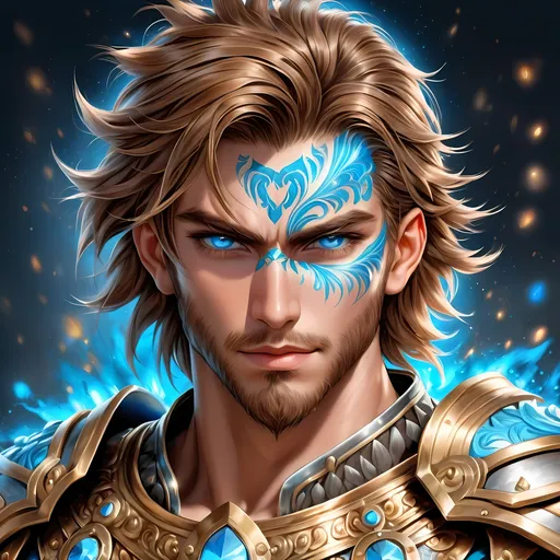 Prompt: Full Body, oil painting, fantasy, a human man with short cropped Dirty Brown hair tied back with vibrant light blue eyes, ((handsome detailed face and eyes)), large muscles warrior wearing armor, intricate hyper detailed hair, intricate hyper detailed eyelashes, intricate hyper detailed shining pupils #3238, UHD, hd , 8k eyes, detailed face, big anime dreamy eyes, 8k eyes, intricate details, insanely detailed, masterpiece, cinematic lighting, 8k, complementary colors, golden ratio, octane render, volumetric lighting, unreal 5, artwork, concept art, cover, top model, light on hair colorful glamourous hyperdetailed, ultra-fine details, intricate detailed battlefield background, hyper-focused, deep colors, dramatic lighting, ambient lighting god rays | by sakimi chan, artgerm, wlop, pixiv, tumblr, instagram, deviantart