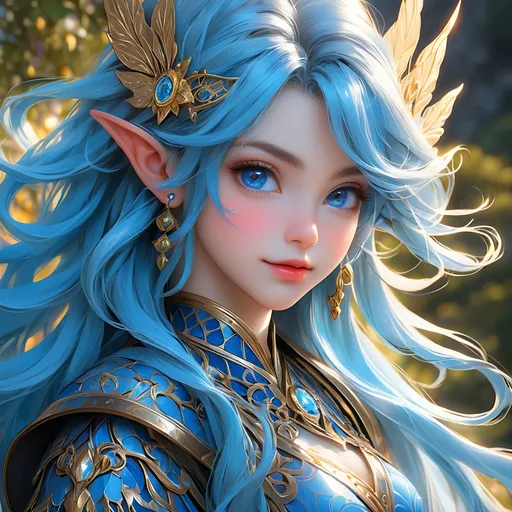 Prompt: Full Body, ink painting, D&D fantasy, cute timeless ((blue-skinned-elf girl)), blue-skinned-female, slender, ((beautiful detailed face and large anime eyes)) long wavy sky blue hair, smiling, pointed ears, looking at the viewer, cleric wearing intricate adventurer outfit, intricate hyper detailed hair, intricate hyper detailed eyelashes, intricate hyper detailed shining pupils #3238, UHD, hd , 8k eyes, detailed face, big anime dreamy eyes, 8k eyes, intricate details, insanely detailed, masterpiece, cinematic lighting, 8k, complementary colors, golden ratio, octane render, volumetric lighting, unreal 5, artwork, concept art, cover, top model, light on hair colorful glamourous hyperdetailed, intricate hyperdetailed breathtaking colorful glamorous scenic view landscape, ultra-fine details, hyper-focused, deep colors, dramatic lighting, ambient lighting god rays, | by sakimi chan, artgerm, wlop, pixiv, tumblr, instagram, deviantart