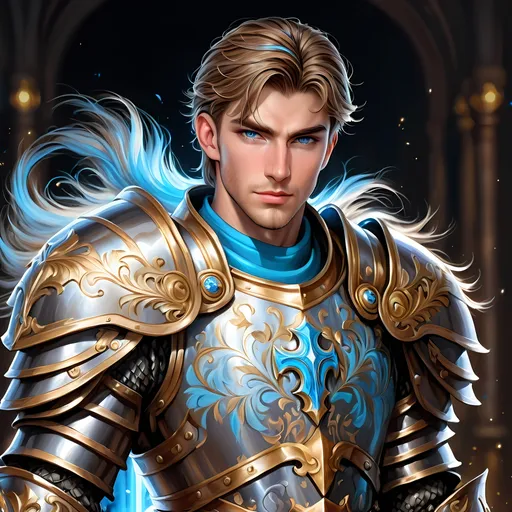 Prompt: Full Body, oil painting, D&D fantasy, a human man with short cropped Dirty Brown hair tied back with vibrant light blue eyes, ((handsome detailed face and eyes)), large muscles Paladin Knight wearing Heavy armor, intricate hyper detailed hair, intricate hyper detailed eyelashes, intricate hyper detailed shining pupils #3238, UHD, hd , 8k eyes, detailed face, big anime dreamy eyes, 8k eyes, intricate details, insanely detailed, masterpiece, cinematic lighting, 8k, complementary colors, golden ratio, octane render, volumetric lighting, unreal 5, artwork, concept art, cover, top model, light on hair colorful glamourous hyperdetailed, ultra-fine details, intricate detailed battlefield background, hyper-focused, deep colors, dramatic lighting, ambient lighting god rays | by sakimi chan, artgerm, wlop, pixiv, tumblr, instagram, deviantart