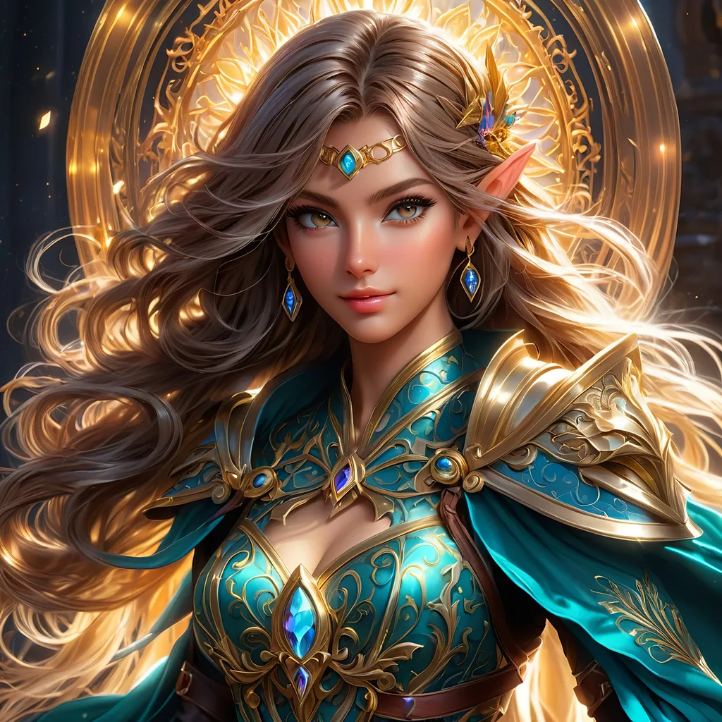 Prompt: Full Body visible, oil painting, D&D fantasy,  ((tanned-skinned-elf noble)), tanned-skinned-female, slender, ((beautiful detailed face and large dark anime eyes)) long wavy dark brown hair, devious smile, pointed ears, looking at the viewer, wearing adventurer's outfit with rapier in hand, intricate hyper detailed hair, intricate hyper detailed eyelashes, intricate hyper detailed shining pupils #3238, UHD, hd , 8k eyes, detailed face, big anime dreamy eyes, 8k eyes, intricate details, insanely detailed, masterpiece, cinematic lighting, 8k, complementary colors, golden ratio, octane render, volumetric lighting, unreal 5, artwork, concept art, cover, top model, light on hair colorful glamourous hyperdetailed, intricate hyperdetailed breathtaking colorful  villa, ultra-fine details, hyper-focused, deep colors, dramatic lighting, ambient lighting god rays, | by sakimi chan, artgerm, wlop, pixiv, tumblr, instagram, deviantart