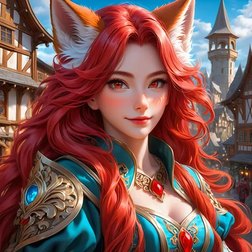 Prompt: Full body visible, oil painting, 26 years old ((anthropomorphic furry fox, Fantasy, Kitsune fox female)), ((anthropomorphic)), detailed fuzzy bright red fur, ((beautiful detailed face with fox bright red haired muzzle and anime eyes)), long fiery red pixie cut hair, grinning and pondering the universe, looking into the distance, intricate detailed wizard outfit, intricate hyper detailed hair, intricate hyper detailed eyelashes, intricate hyper detailed shining pupils, #3238, UHD, hd , 8k eyes, detailed face, big anime dreamy eyes, 8k eyes, intricate details, insanely detailed, masterpiece, cinematic lighting, 8k, complementary colors, golden ratio, octane render, volumetric lighting, unreal 5, artwork, concept art, cover, top model, light on hair colorful glamourous hyperdetailed medieval town background, intricate hyperdetailed medieval town background, ultra-fine details, hyper-focused, deep colors, dramatic lighting, ambient lighting | by sakimi chan, artgerm, wlop, pixiv, tumblr, instagram, deviantart