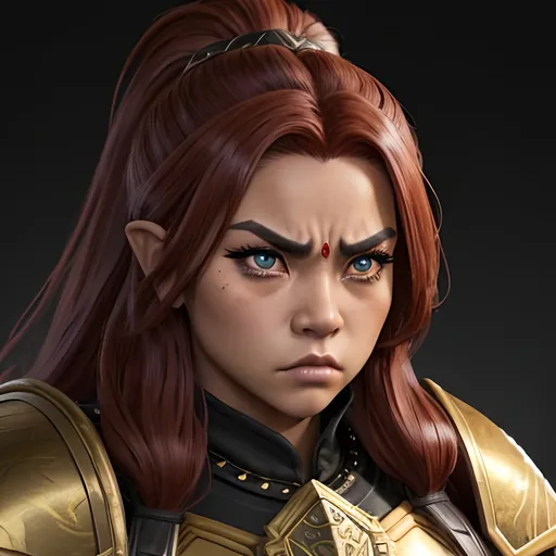 Prompt: masterpiece, splash art, ink painting, beautiful pop idol, D&D fantasy, (25 years old) lightly tanned-skinned gold Dwarf barbarian female, ((beautiful detailed face and large eyes)), ((short, stocky, dwarf proportions)), angry expression, medium length red hair, serious expression looking at the viewer, wearing detailed hide armor holding a huge battle axe above in one hand  in a tundra setting #3238, UHD, hd , 8k eyes, detailed face, big anime dreamy eyes, 8k eyes, intricate details, insanely detailed, masterpiece, cinematic lighting, 8k, complementary colors, golden ratio, octane render, volumetric lighting, unreal 5, artwork, concept art, cover, top model, light on hair colorful glamourous hyperdetailed medieval city background, intricate hyperdetailed breathtaking colorful glamorous scenic view landscape, ultra-fine details, hyper-focused, deep colors, dramatic lighting, ambient lighting god rays, flowers, garden | by sakimi chan, artgerm, wlop, pixiv, tumblr, instagram, deviantart