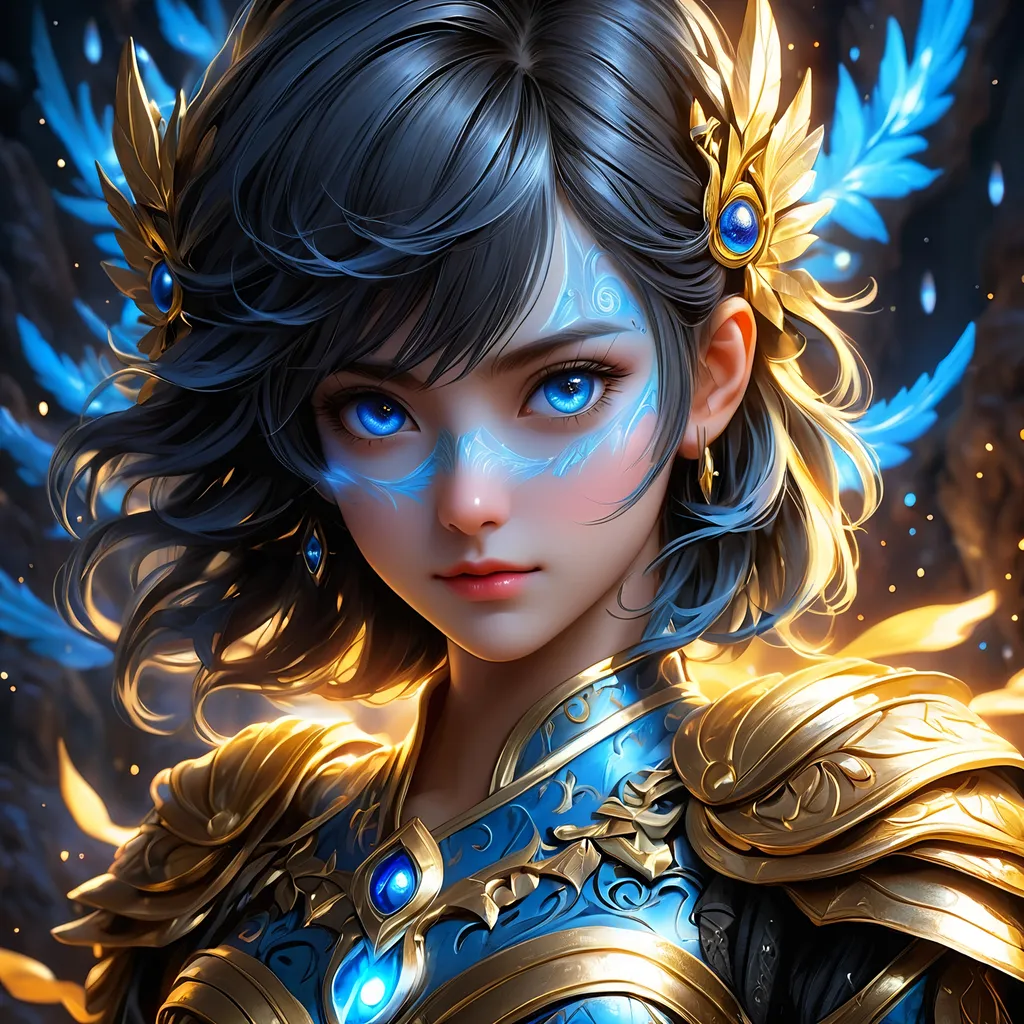 Prompt: Full body visible, oil painting, young 20 years old girl, ((blue-skinned-female)), archer, ((blue-skinned-female)), ((beautiful detailed face and glowing gold anime eyes)), short dark black hair, predatory smile, looking at the viewer, intricate detailed leather clothes, intricate hyper detailed hair, intricate hyper detailed eyelashes, intricate hyper detailed shining pupils, #3238, UHD, hd , 8k eyes, detailed face, big anime dreamy eyes, 8k eyes, intricate details, insanely detailed, masterpiece, cinematic lighting, 8k, complementary colors, golden ratio, octane render, volumetric lighting, unreal 5, artwork, concept art, cover, top model, light on hair colorful glamourous hyperdetailed cave background, intricate hyperdetailed cave background, ultra-fine details, hyper-focused, deep colors, dramatic lighting, ambient lighting | by sakimi chan, artgerm, wlop, pixiv, tumblr, instagram, deviantart