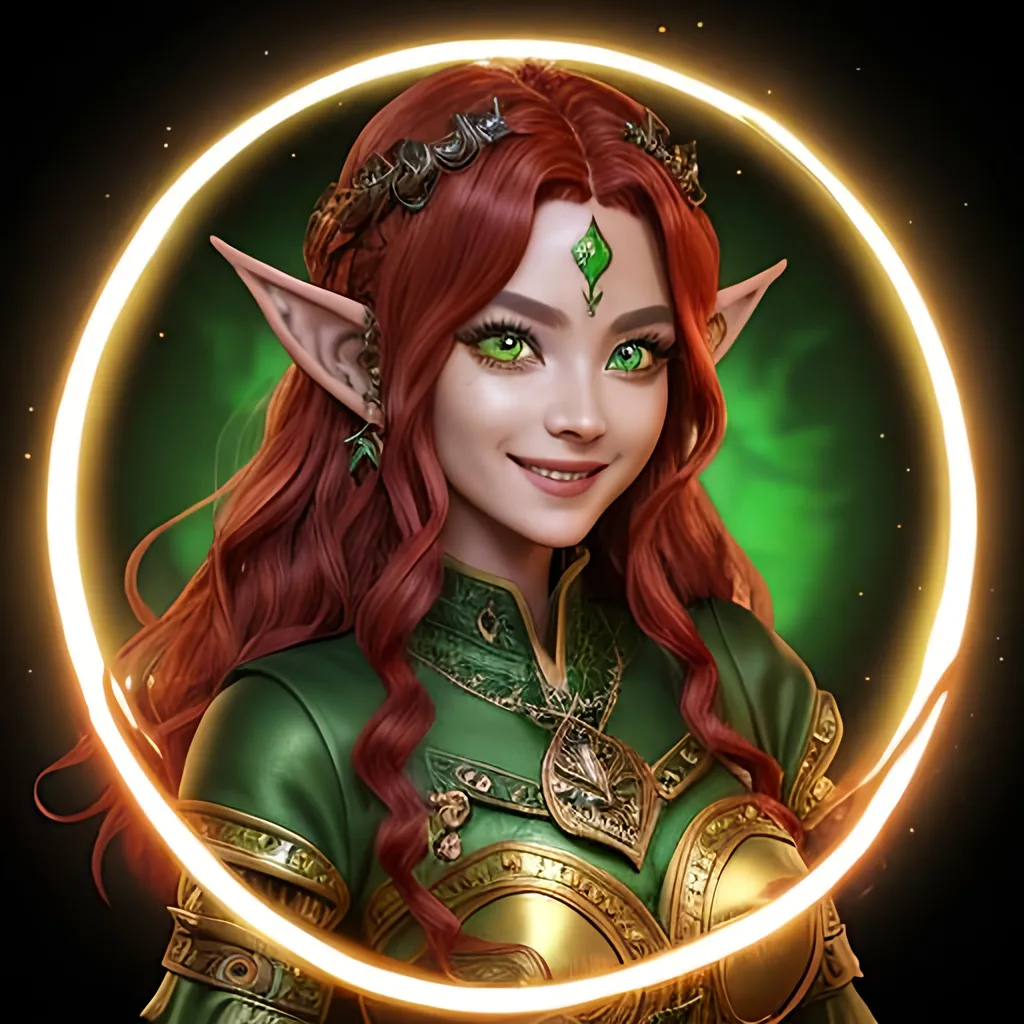 Prompt: ink painting, D&D fantasy, cute young green-skinned-goblin girl, green-skinned-female, short slender, beautiful, ((beautiful detailed face and large eyes)) long wavy fiery red hair, smiling, pointed ears, looking at the viewer, cleric wearing intricate adventurer outfit, intricate hyper detailed hair, intricate hyper detailed eyelashes, intricate hyper detailed shining pupils #3238, UHD, hd , 8k eyes, detailed face, big anime dreamy eyes, 8k eyes, intricate details, insanely detailed, masterpiece, cinematic lighting, 8k, complementary colors, golden ratio, octane render, volumetric lighting, unreal 5, artwork, concept art, cover, top model, light on hair colorful glamourous hyperdetailed, intricate hyperdetailed breathtaking colorful glamorous scenic view landscape, ultra-fine details, hyper-focused, deep colors, dramatic lighting, ambient lighting god rays, | by sakimi chan, artgerm, wlop, pixiv, tumblr, instagram, deviantart