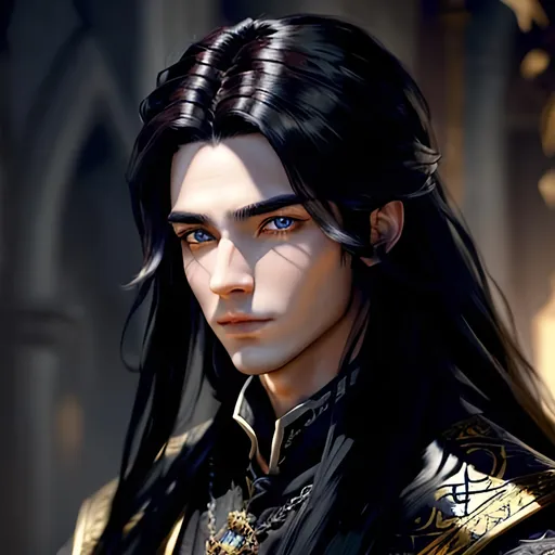 Prompt: masterpiece, ink painting, handsome D&D fantasy, (23 years old) human male wizard, ((beautiful detailed face and large eyes)), bright dark hair, looking at the viewer, wearing wizard outfit, intricate hyper detailed hair,  #3238, UHD, hd , 8k eyes, detailed face, big anime dreamy eyes, 8k eyes, intricate details, insanely detailed, masterpiece, 8k, complementary colors, golden ratio, octane render, volumetric lighting, unreal 5, artwork, concept art, cover, top model, light on hair colorful glamourous hyperdetailed, intricate hyperdetailed breathtaking colorful glamorous scenic view landscape, ultra-fine details, hyper-focused, deep colors, ambient lighting god rays | by sakimi chan, artgerm, wlop, pixiv, tumblr, instagram, deviantart