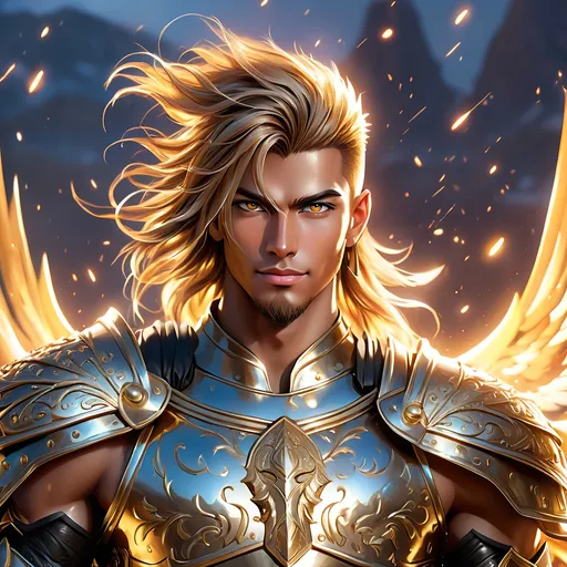 Prompt: Full Body, oil painting, fantasy, black man with shaved head with vibrant light hazel eyes, ((handsome detailed face and eyes)), smiling, clean shaven no beard, large muscles warrior wearing armor ((wielding a large Glaive with both hands)), intricate hyper detailed hair, intricate hyper detailed eyelashes, intricate hyper detailed shining pupils #3238, UHD, hd , 8k eyes, detailed face, big anime dreamy eyes, 8k eyes, intricate details, insanely detailed, masterpiece, cinematic lighting, 8k, complementary colors, golden ratio, octane render, volumetric lighting, unreal 5, artwork, concept art, cover, top model, light on hair colorful glamourous hyperdetailed, ultra-fine details, intricate detailed battlefield background, hyper-focused, deep colors, dramatic lighting, ambient lighting god rays | by sakimi chan, artgerm, wlop, pixiv, tumblr, instagram, deviantart