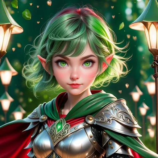 Prompt: Full Body, oil painting, D&D fantasy, very cute, 22 years old gnome female ((fair-skinned-gnome girl)), ((tiny petite body)), Thief, fair-skinned-female, slender, ((beautiful detailed face and large glowing green eyes)), rosy cheeks, deep Emerald green hair in a pixie cut, determined look, small pointed ears, looking at the viewer, intricate detailed shapely black leather armor and long red cape, intricate hyper detailed hair, intricate hyper detailed eyelashes, intricate hyper detailed shining pupils #3238, UHD, hd , 8k eyes, detailed face, big anime dreamy eyes, 8k eyes, intricate details, insanely detailed, masterpiece, cinematic lighting, 8k, complementary colors, golden ratio, octane render, volumetric lighting, unreal 5, artwork, concept art, cover, top model, light on hair colorful glamourous hyperdetailed tavern, intricate hyperdetailed tavern background, ultra-fine details, hyper-focused, deep colors, dramatic lighting, ambient lighting god rays, | by sakimi chan, artgerm, wlop, pixiv, tumblr, instagram, deviantart