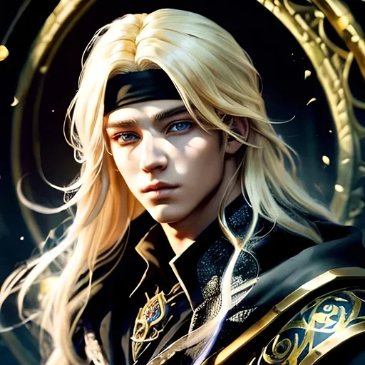 Prompt: masterpiece, splash art, ink painting, handsome D&D fantasy, (23 years old) human male wizard, ((beautiful detailed face and large eyes)), bright blond hair, looking at the viewer, wearing wizard outfit, intricate hyper detailed hair,  #3238, UHD, hd , 8k eyes, detailed face, big anime dreamy eyes, 8k eyes, intricate details, insanely detailed, masterpiece, cinematic lighting, 8k, complementary colors, golden ratio, octane render, volumetric lighting, unreal 5, artwork, concept art, cover, top model, light on hair colorful glamourous hyperdetailed, intricate hyperdetailed breathtaking colorful glamorous scenic view landscape, ultra-fine details, hyper-focused, deep colors, ambient lighting god rays | by sakimi chan, artgerm, wlop, pixiv, tumblr, instagram, deviantart