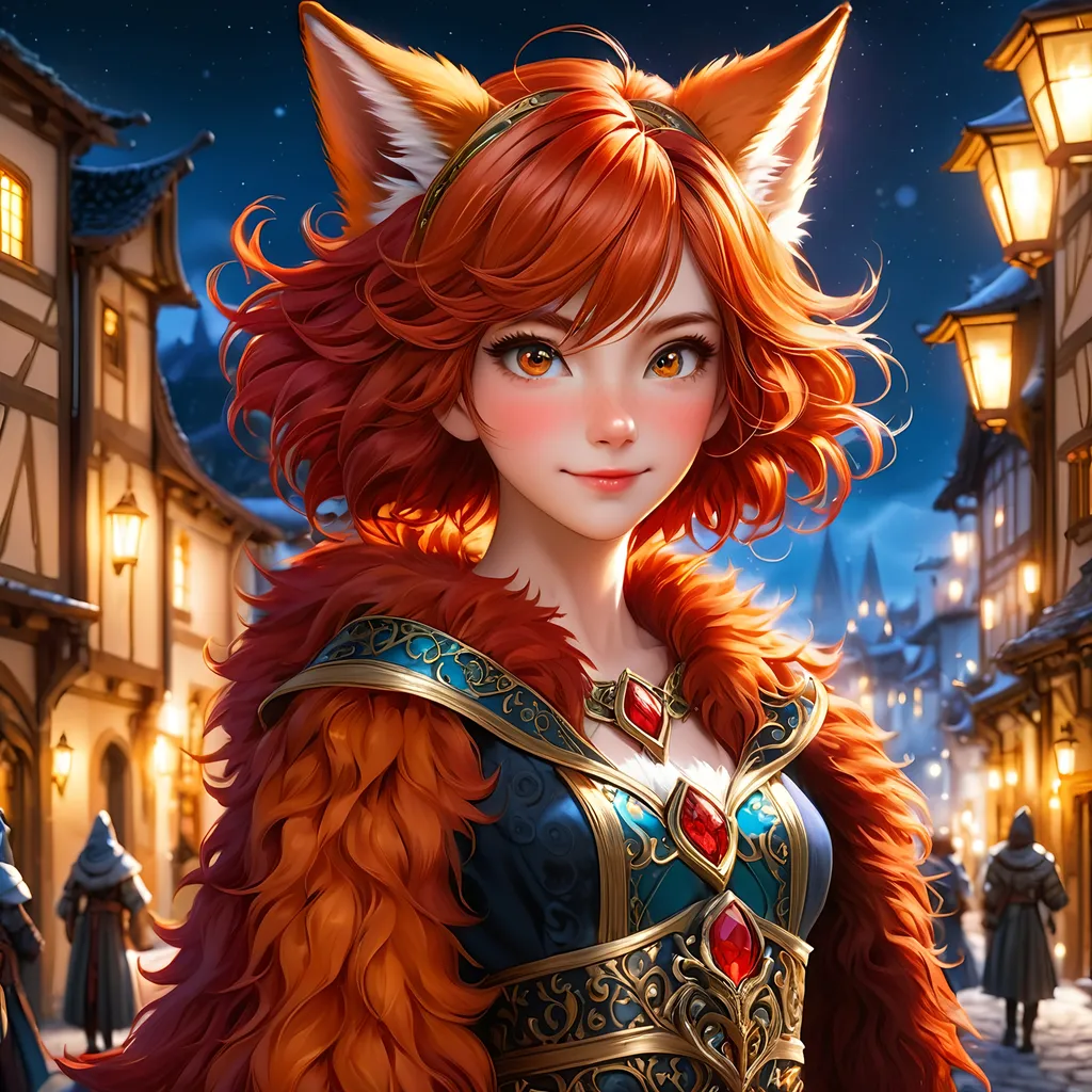 Prompt: Full body visible, oil painting, young 26 years old furry fox girl, anthropomorphic, detailed fuzzy red fur, ((beautiful detailed face and anime eyes)), short fiery red pixie cut hair, grinning and pondering the universe, looking into the distance, intricate detailed wizard outfit, intricate hyper detailed hair, intricate hyper detailed eyelashes, intricate hyper detailed shining pupils, #3238, UHD, hd , 8k eyes, detailed face, big anime dreamy eyes, 8k eyes, intricate details, insanely detailed, masterpiece, cinematic lighting, 8k, complementary colors, golden ratio, octane render, volumetric lighting, unreal 5, artwork, concept art, cover, top model, light on hair colorful glamourous hyperdetailed medieval town background, intricate hyperdetailed medieval town background, ultra-fine details, hyper-focused, deep colors, dramatic lighting, ambient lighting | by sakimi chan, artgerm, wlop, pixiv, tumblr, instagram, deviantart