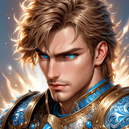 Prompt: Full Body, oil painting, fantasy, a human man with short cropped Dirty Brown hair tied back with vibrant light blue eyes, ((handsome detailed face and eyes)), large muscles Paladin Knight wearing Heavy armor, intricate hyper detailed hair, intricate hyper detailed eyelashes, intricate hyper detailed shining pupils #3238, UHD, hd , 8k eyes, detailed face, big anime dreamy eyes, 8k eyes, intricate details, insanely detailed, masterpiece, cinematic lighting, 8k, complementary colors, golden ratio, octane render, volumetric lighting, unreal 5, artwork, concept art, cover, top model, light on hair colorful glamourous hyperdetailed, ultra-fine details, intricate detailed battlefield background, hyper-focused, deep colors, dramatic lighting, ambient lighting god rays | by sakimi chan, artgerm, wlop, pixiv, tumblr, instagram, deviantart