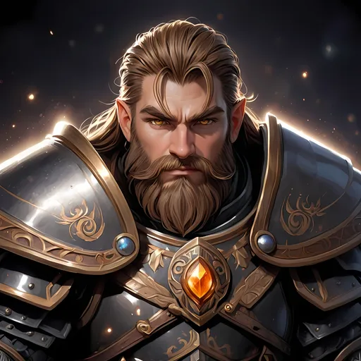 Prompt: Full body visible, oil painting, D&D fantasy, older years old ((Male)) dwarf, ((dwarf build, rugged older detailed face and hazel eyes)), ((Short, stocky, slightly chubby, broad shoulders)), long straight light brown hair, long brown Dwarven beard, short pointed ears, determined look, looking at the viewer, intricate detailed black magical armor, intricate hyper detailed hair, intricate hyper detailed eyelashes, intricate hyper detailed shining pupils, #3238, UHD, hd , 8k eyes, detailed face, big anime dreamy eyes, 8k eyes, intricate details, insanely detailed, masterpiece, cinematic lighting, 8k, complementary colors, golden ratio, octane render, volumetric lighting, unreal 5, artwork, concept art, cover, top model, light on hair colorful glamourous hyperdetailed plains battlefield background, intricate hyperdetailed plains battlefield background, ultra-fine details, hyper-focused, deep colors, dramatic lighting, ambient lighting | by sakimi chan, artgerm, wlop, pixiv, tumblr, instagram, deviantart
