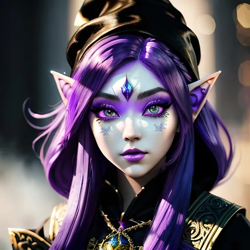 Prompt: masterpiece, splash art, ink painting, beautiful cute D&D fantasy, (23 years old) gnome girl wizard, ((beautiful detailed face and large eyes)), bright purple hair, looking at the viewer, wearing wizard outfit, intricate hyper detailed hair, intricate hyper detailed eyelashes, intricate hyper detailed shining pupils #3238, UHD, hd , 8k eyes, detailed face, big anime dreamy eyes, 8k eyes, intricate details, insanely detailed, masterpiece, cinematic lighting, 8k, complementary colors, golden ratio, octane render, volumetric lighting, unreal 5, artwork, concept art, cover, top model, light on hair colorful glamourous hyperdetailed, intricate hyperdetailed breathtaking colorful glamorous scenic view landscape, ultra-fine details, hyper-focused, deep colors, ambient lighting god rays | by sakimi chan, artgerm, wlop, pixiv, tumblr, instagram, deviantart