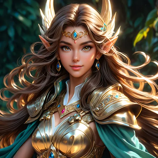 Prompt: Full Body visible, oil painting, D&D fantasy,  ((tanned-skinned-elf noble)), tanned-skinned-female, slender, ((beautiful detailed face and large dark anime eyes)) long wavy dark brown hair, devious smile, pointed ears, looking at the viewer, wearing adventurer's outfit with rapier in hand, intricate hyper detailed hair, intricate hyper detailed eyelashes, intricate hyper detailed shining pupils #3238, UHD, hd , 8k eyes, detailed face, big anime dreamy eyes, 8k eyes, intricate details, insanely detailed, masterpiece, cinematic lighting, 8k, complementary colors, golden ratio, octane render, volumetric lighting, unreal 5, artwork, concept art, cover, top model, light on hair colorful glamourous hyperdetailed, intricate hyperdetailed breathtaking colorful  villa, ultra-fine details, hyper-focused, deep colors, dramatic lighting, ambient lighting god rays, | by sakimi chan, artgerm, wlop, pixiv, tumblr, instagram, deviantart