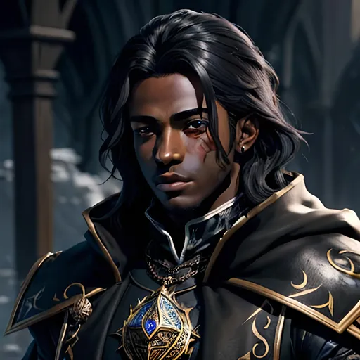 Prompt: masterpiece, splash art, ink painting, handsome D&D fantasy, (23 years old) (dark-skinned-human male wizard, ((beautiful detailed face and large eyes)), short light dark hair, looking at the viewer, wearing wizard outfit, intricate hyper detailed hair,  #3238, UHD, hd , 8k eyes, detailed face, big anime dreamy eyes, 8k eyes, intricate details, insanely detailed, masterpiece, 8k, complementary colors, golden ratio, octane render, volumetric lighting, unreal 5, artwork, concept art, cover, top model, light on hair colorful glamourous hyperdetailed, intricate hyperdetailed breathtaking colorful glamorous scenic view landscape, ultra-fine details, hyper-focused, deep colors, | by sakimi chan, artgerm, wlop, pixiv, tumblr, instagram, deviantart