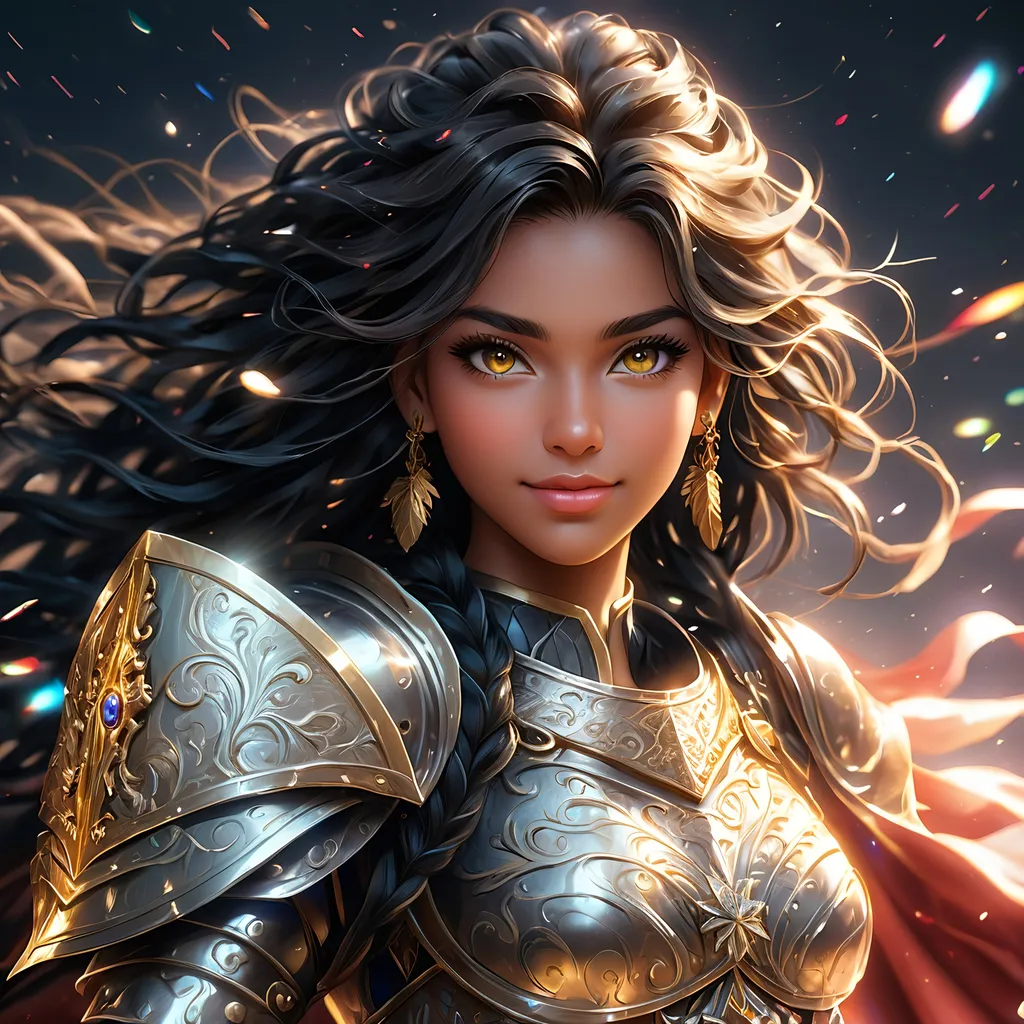 Prompt: Full body, oil painting, young 22 years old Human girl, dark-skinned-female, Holy warrior ((beautiful detailed face and glowing anime eyes)), dreadlocks black hair, rosy cheeks, smiling, looking at the viewer| shinning silver plate mail holding magical longsword and shield, intricate hyper detailed hair, intricate hyper detailed eyelashes, intricate hyper detailed shining pupils, #3238, UHD, hd , 8k eyes, detailed face, big anime dreamy eyes, 8k eyes, intricate details, insanely detailed, masterpiece, cinematic lighting, 8k, complementary colors, golden ratio, octane render, volumetric lighting, unreal 5, artwork, concept art, cover, top model, light on hair colorful glamourous hyperdetailed battlefield background, intricate hyperdetailed breathtaking colorful glamorous scenic view landscape, ultra-fine details, hyper-focused, deep colors, dramatic lighting, ambient lighting god rays | by sakimi chan, artgerm, wlop, pixiv, tumblr, instagram, deviantart