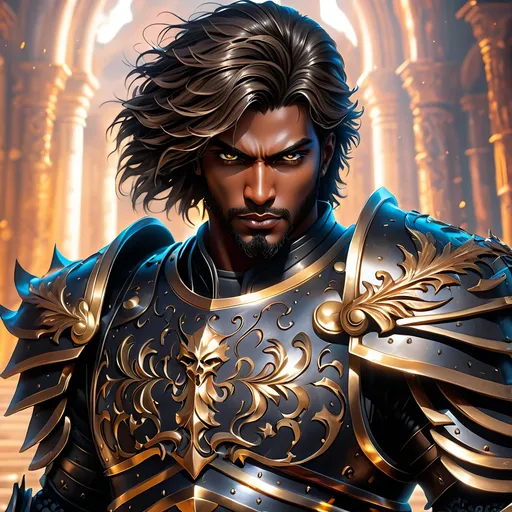 Prompt: Full Body, oil painting, fantasy, dark black man with vibrant dark hazel eyes, ((handsome detailed face and eyes)), angry, ((no beard)), large muscles warrior wearing dark black tinted evil armor ((wielding a large sword with both hands)), intricate hyper detailed hair, intricate hyper detailed eyelashes, intricate hyper detailed shining pupils #3238, UHD, hd , 8k eyes, detailed face, big anime dreamy eyes, 8k eyes, intricate details, insanely detailed, masterpiece, cinematic lighting, 8k, complementary colors, golden ratio, octane render, volumetric lighting, unreal 5, artwork, concept art, cover, top model, light on hair colorful glamourous hyperdetailed, ultra-fine details, intricate detailed evil coliseum background, hyper-focused, deep colors, dramatic lighting, ambient lighting god rays | by sakimi chan, artgerm, wlop, pixiv, tumblr, instagram, deviantart