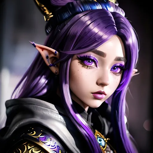 Prompt: masterpiece, splash art, ink painting, beautiful cute D&D fantasy, (23 years old) gnome girl wizard, ((beautiful detailed face and large eyes)), bright purple hair, looking at the viewer, wearing wizard outfit, intricate hyper detailed hair, intricate hyper detailed eyelashes, intricate hyper detailed shining pupils #3238, UHD, hd , 8k eyes, detailed face, big anime dreamy eyes, 8k eyes, intricate details, insanely detailed, masterpiece, cinematic lighting, 8k, complementary colors, golden ratio, octane render, volumetric lighting, unreal 5, artwork, concept art, cover, top model, light on hair colorful glamourous hyperdetailed, intricate hyperdetailed breathtaking colorful glamorous scenic view landscape, ultra-fine details, hyper-focused, deep colors, ambient lighting god rays | by sakimi chan, artgerm, wlop, pixiv, tumblr, instagram, deviantart