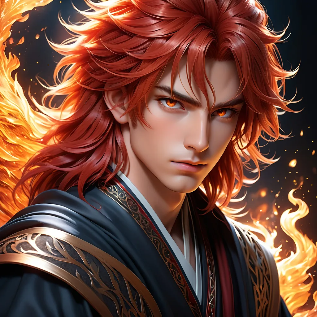 Prompt: Full body, ink painting, fantasy, Hobbit boy ((Male)), short, ((handsome detailed face and eyes)) beautiful fiery red hair, summoner wearing intricate robes and casting a fire spell, intricate hyper detailed hair, intricate hyper detailed eyelashes, intricate hyper detailed shining pupils #3238, UHD, hd , 8k eyes, detailed face, big anime dreamy eyes, 8k eyes, intricate details, insanely detailed, masterpiece, cinematic lighting, 8k, complementary colors, golden ratio, octane render, volumetric lighting, unreal 5, artwork, concept art, cover, top model, light on hair colorful glamourous hyperdetailed, ultra-fine details, hyper-focused, deep colors, dramatic lighting, ambient lighting god rays, | by sakimi chan, artgerm, wlop, pixiv, tumblr, instagram, deviantart