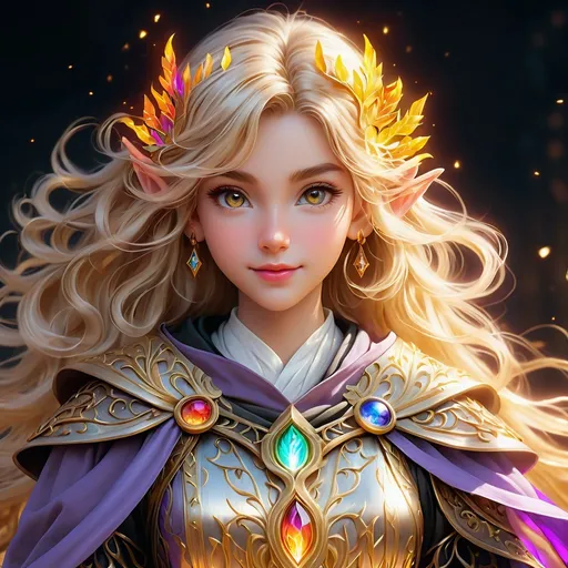 Prompt: Full Body, oil painting, D&D fantasy, very cute young ((light-skinned-elf girl)), light-skinned-female, slender, ((beautiful detailed face and large black eyeless eyes)) long wavy dirty blonde hair, smiling but determined, pointed ears, looking at the viewer, holy witch wearing rags and robes, intricate hyper detailed hair, intricate hyper detailed eyelashes, intricate hyper detailed shining pupils #3238, UHD, hd , 8k eyes, detailed face, big anime dreamy eyes, 8k eyes, intricate details, insanely detailed, masterpiece, cinematic lighting, 8k, complementary colors, golden ratio, octane render, volumetric lighting, unreal 5, artwork, concept art, cover, top model, light on hair colorful glamourous hyperdetailed, intricate hyperdetailed breathtaking colorful  burning village, ultra-fine details, hyper-focused, deep colors, dramatic lighting, ambient lighting god rays, | by sakimi chan, artgerm, wlop, pixiv, tumblr, instagram, deviantart