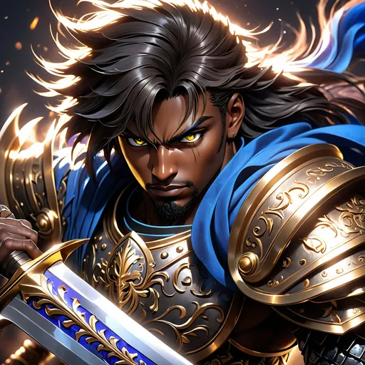 Prompt: masterpiece, splash art, full Body, ink painting, fantasy, black-skinned-man with vibrant dark hazel eyes, ((handsome detailed face and eyes)), angry, ((no beard)), large muscles warrior wearing dark black tinted evil plate armor ((wielding a large sword with both hands)), intricate hyper detailed hair, intricate hyper detailed eyelashes, intricate hyper detailed shining pupils #3238, UHD, hd , 8k eyes, detailed face, big anime dreamy eyes, 8k eyes, intricate details, insanely detailed, masterpiece, cinematic lighting, 8k, complementary colors, golden ratio, octane render, volumetric lighting, unreal 5, artwork, concept art, cover, top model, light on hair colorful glamourous hyperdetailed, ultra-fine details, intricate detailed evil coliseum background, hyper-focused, deep colors, dramatic lighting, ambient lighting god rays | by sakimi chan, artgerm, wlop, pixiv, tumblr, instagram, deviantart