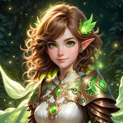 Prompt: Full body, oil painting, Dungeons and Dragons fantasy, Bard, Very Cute fair-skinned-halfing girl, fair-skinned-female, Halfling, ((beautiful detailed face and glowing anime Green eyes)), very cute, Gentle Smile, Brown hair, pointed ears, looking at the viewer, intricate hyper detailed hair, intricate hyper detailed eyelashes, intricate hyper detailed shining pupils #3238, UHD, hd , 8k eyes, detailed face, big anime dreamy eyes, 8k eyes, intricate details, insanely detailed, masterpiece, cinematic lighting, 8k, complementary colors, golden ratio, octane render, volumetric lighting, unreal 5, artwork, concept art, cover, top model, light on hair colorful glamourous hyperdetailed tavern background, intricate hyperdetailed breathtaking colorful glamorous tavern background, ultra-fine details, hyper-focused, deep colors, dramatic lighting, ambient lighting god rays | by sakimi chan, artgerm, wlop, pixiv, tumblr, instagram, deviantart