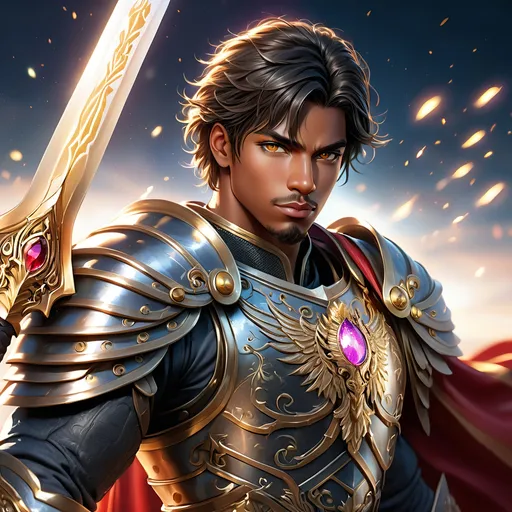 Prompt: Full Body, oil painting, fantasy, a black man with very short black hair with vibrant light hazel eyes, ((handsome detailed face and eyes)), very calm expression with a hint of a smile, clean shaven, large muscles warrior wearing armor ((wielding a large Glaive with both hands)), intricate hyper detailed hair, intricate hyper detailed eyelashes, intricate hyper detailed shining pupils #3238, UHD, hd , 8k eyes, detailed face, big anime dreamy eyes, 8k eyes, intricate details, insanely detailed, masterpiece, cinematic lighting, 8k, complementary colors, golden ratio, octane render, volumetric lighting, unreal 5, artwork, concept art, cover, top model, light on hair colorful glamourous hyperdetailed, ultra-fine details, intricate detailed battlefield background, hyper-focused, deep colors, dramatic lighting, ambient lighting god rays | by sakimi chan, artgerm, wlop, pixiv, tumblr, instagram, deviantart