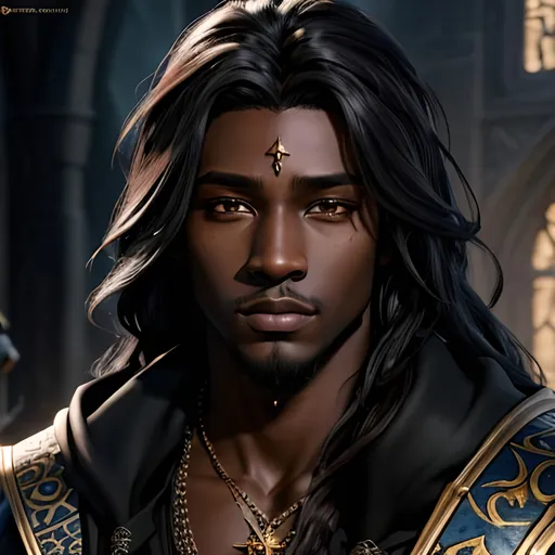 Prompt: masterpiece, splash art, ink painting, handsome D&D fantasy, (23 years old) (dark-skinned-human male wizard, ((beautiful detailed face and large eyes)), light dark hair, looking at the viewer, wearing wizard outfit, intricate hyper detailed hair,  #3238, UHD, hd , 8k eyes, detailed face, big anime dreamy eyes, 8k eyes, intricate details, insanely detailed, masterpiece, 8k, complementary colors, golden ratio, octane render, volumetric lighting, unreal 5, artwork, concept art, cover, top model, light on hair colorful glamourous hyperdetailed, intricate hyperdetailed breathtaking colorful glamorous scenic view landscape, ultra-fine details, hyper-focused, deep colors, ambient lighting god rays | by sakimi chan, artgerm, wlop, pixiv, tumblr, instagram, deviantart