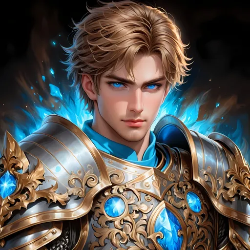 Prompt: Full Body, oil painting, D&D fantasy, a human man with short cropped Dirty Brown hair tied back with vibrant light blue eyes, ((handsome detailed face and eyes)), Paladin Knight wearing Heavy armor, intricate hyper detailed hair, intricate hyper detailed eyelashes, intricate hyper detailed shining pupils #3238, UHD, hd , 8k eyes, detailed face, big anime dreamy eyes, 8k eyes, intricate details, insanely detailed, masterpiece, cinematic lighting, 8k, complementary colors, golden ratio, octane render, volumetric lighting, unreal 5, artwork, concept art, cover, top model, light on hair colorful glamourous hyperdetailed, ultra-fine details, intricate detailed battlefield background, hyper-focused, deep colors, dramatic lighting, ambient lighting god rays | by sakimi chan, artgerm, wlop, pixiv, tumblr, instagram, deviantart