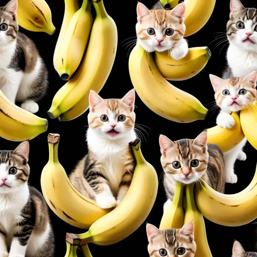 Prompt: A comical image of cute kitty cats but also they are bananas 