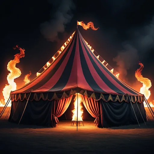 Prompt: cursed dark flaming circus tent