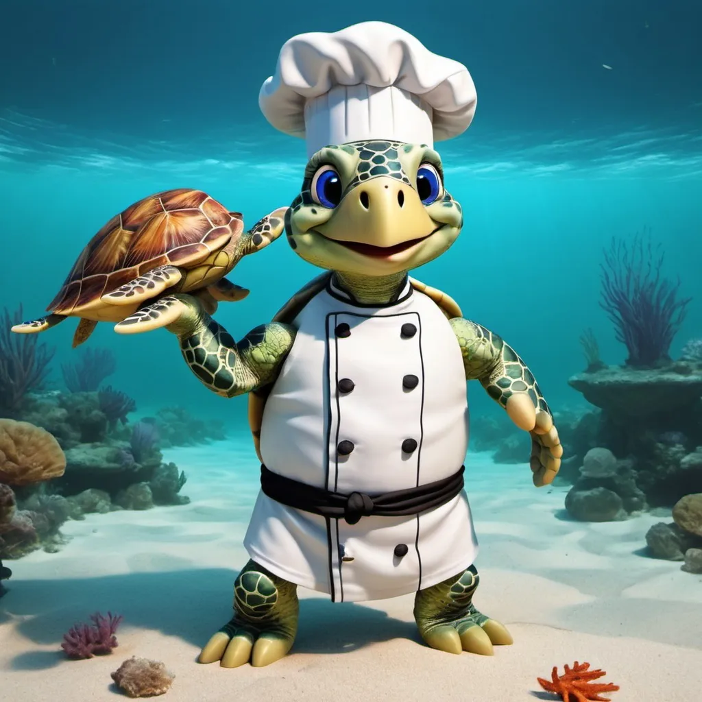 Prompt: cartoon sea turtle chef