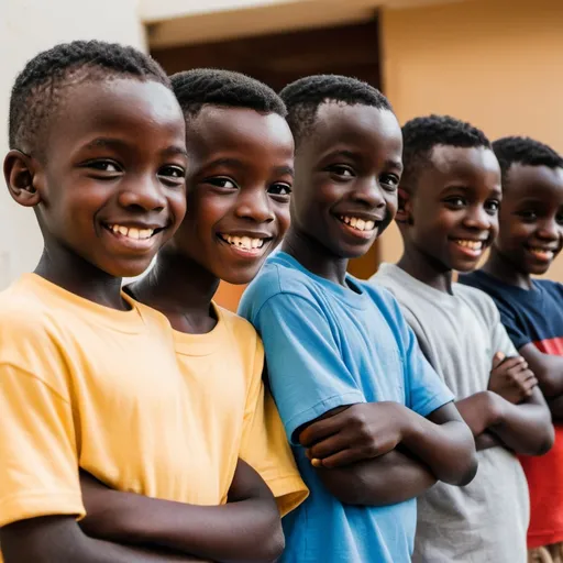 Prompt: African boys queuing while smiling