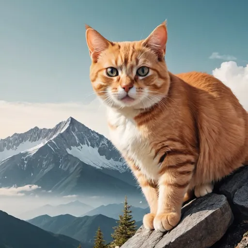 Prompt: make poster with cat on mountain
